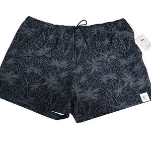 Free Assembly Mens 2XL Black Palm Print Twill Swim Shorts 5" Inseam NWT
